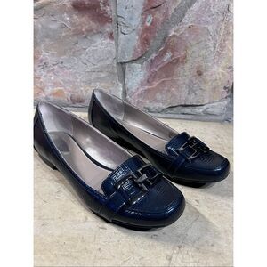 Alfani Allegra Step N Flex Navy Blue Patent Loafers Women’s Size10M Description:
